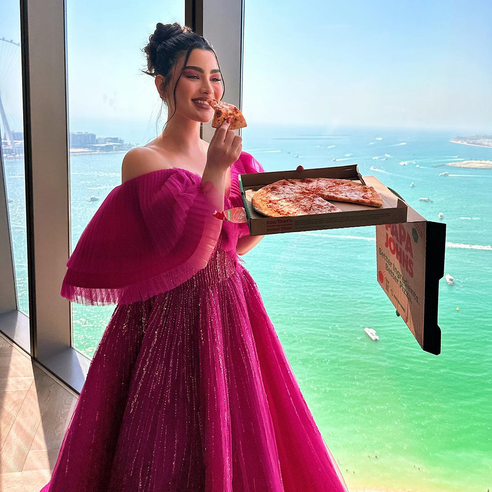 Dreamy Vow Luxury Dubai Ball Gown Fuchsia Evening Dress for Women Wedding 2023 Off Shoulder Arabic Celebrity Party Gown 390
