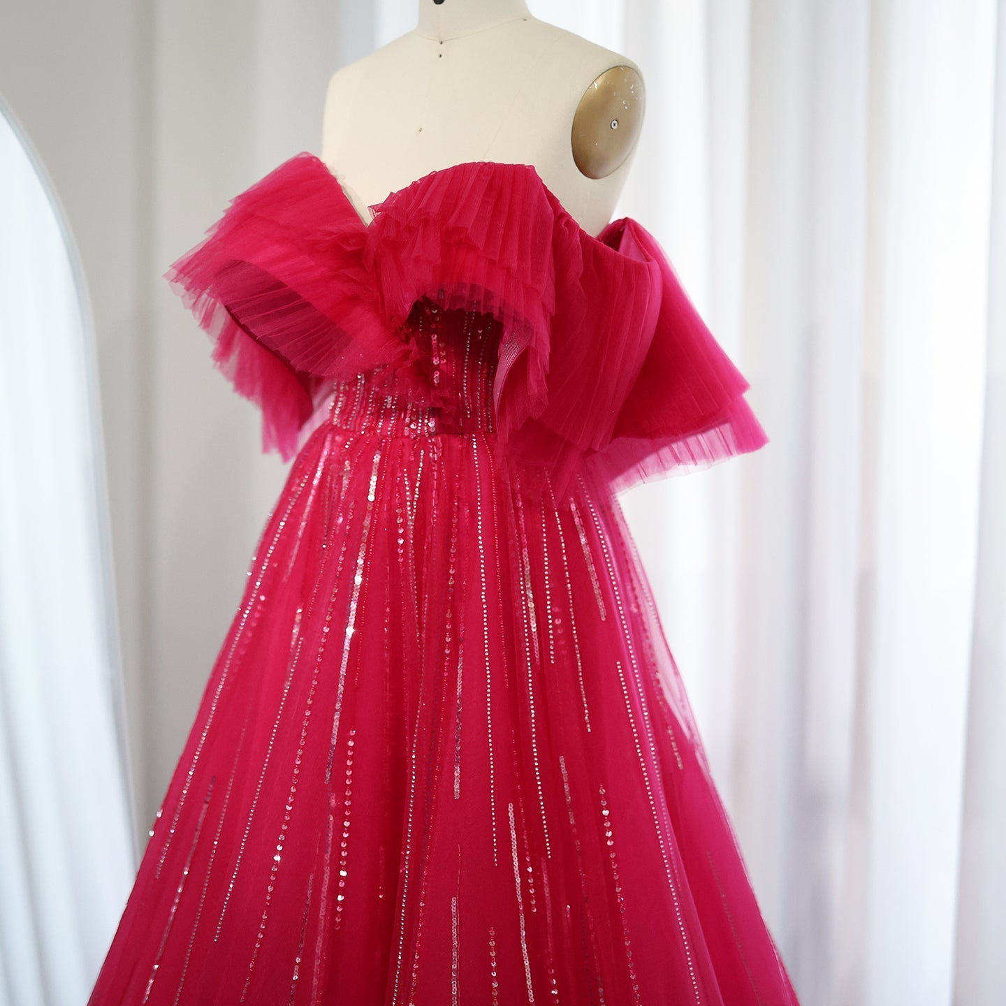 Dreamy Vow Luxury Dubai Ball Gown Fuchsia Evening Dress for Women Wedding 2023 Off Shoulder Arabic Celebrity Party Gown 390