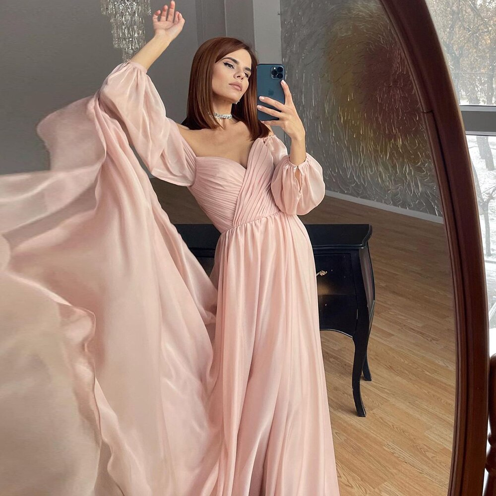 Dreamy Vow Elegant Off Shoulder White Chiffon Evening Dress for Women Wedding Dubai Blush Pink Arabic Formal Party Gowns 251