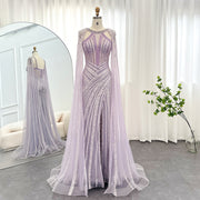 Dreamy Vow Luxury Crystal Dubai Yellow Evening Dress with Cape Sleeves 2023 Lilac Arabic Mermaid Women Wedding Party Gown 203