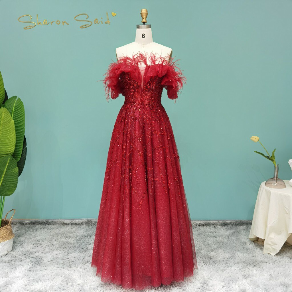 DreamyVow Luxury Dubai Feather Silver Evening Dresses Elegant Long Gold Lilac Women Formal Party Dress for Wedding Guest 081