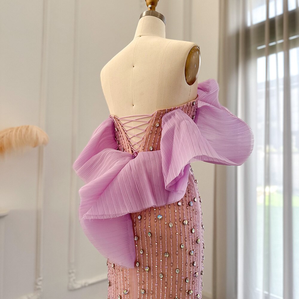 Dreamy Vow Luxury Dubai Lilac Long Evening Dress for Women Wedding Party 2023 Elegant Off Shoulder Arabic Formal Prom Gown 327