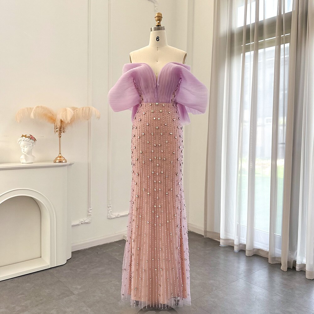 Dreamy Vow Luxury Dubai Lilac Long Evening Dress for Women Wedding Party 2023 Elegant Off Shoulder Arabic Formal Prom Gown 327