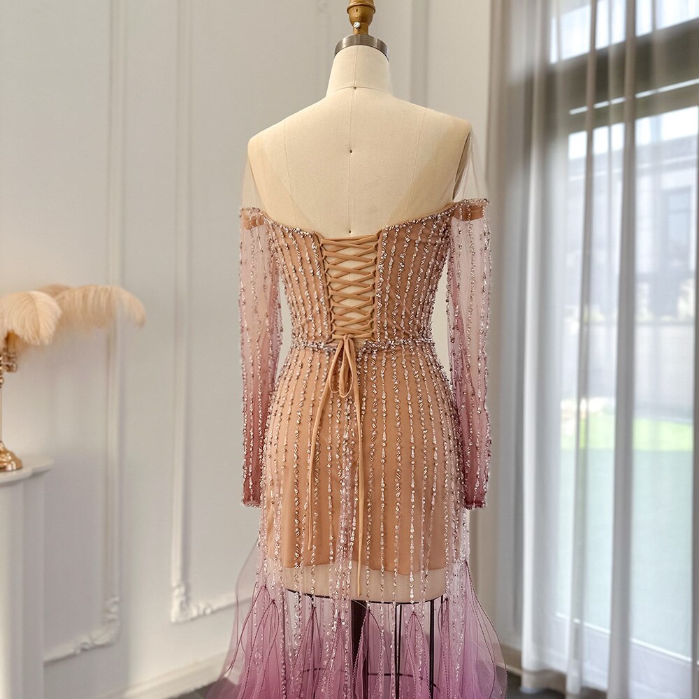 DreamyVow Luxury Dubai Mermaid Evening Dress for Wedding 2023 Elegant Long Sleeve See Through Arabic Formal Party Gown 328