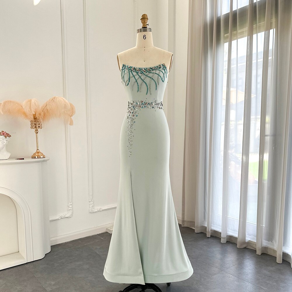 Dreamy Vow Turquoise Crystal Luxury Dubai Evening Dress for Women Wedding Party Elegant Long Mermaid Formal Prom Dresses 331