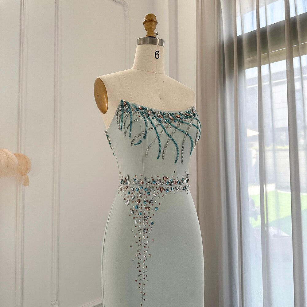 Dreamy Vow Turquoise Crystal Luxury Dubai Evening Dress for Women Wedding Party Elegant Long Mermaid Formal Prom Dresses 331