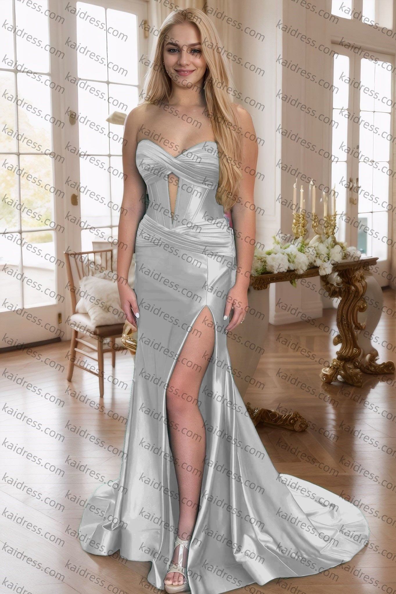 Sheath/Column Elastic Woven Satin Ruched Off-the-Shoulder Straps Sleeveless Sweep/Brush Train Prom Dresses