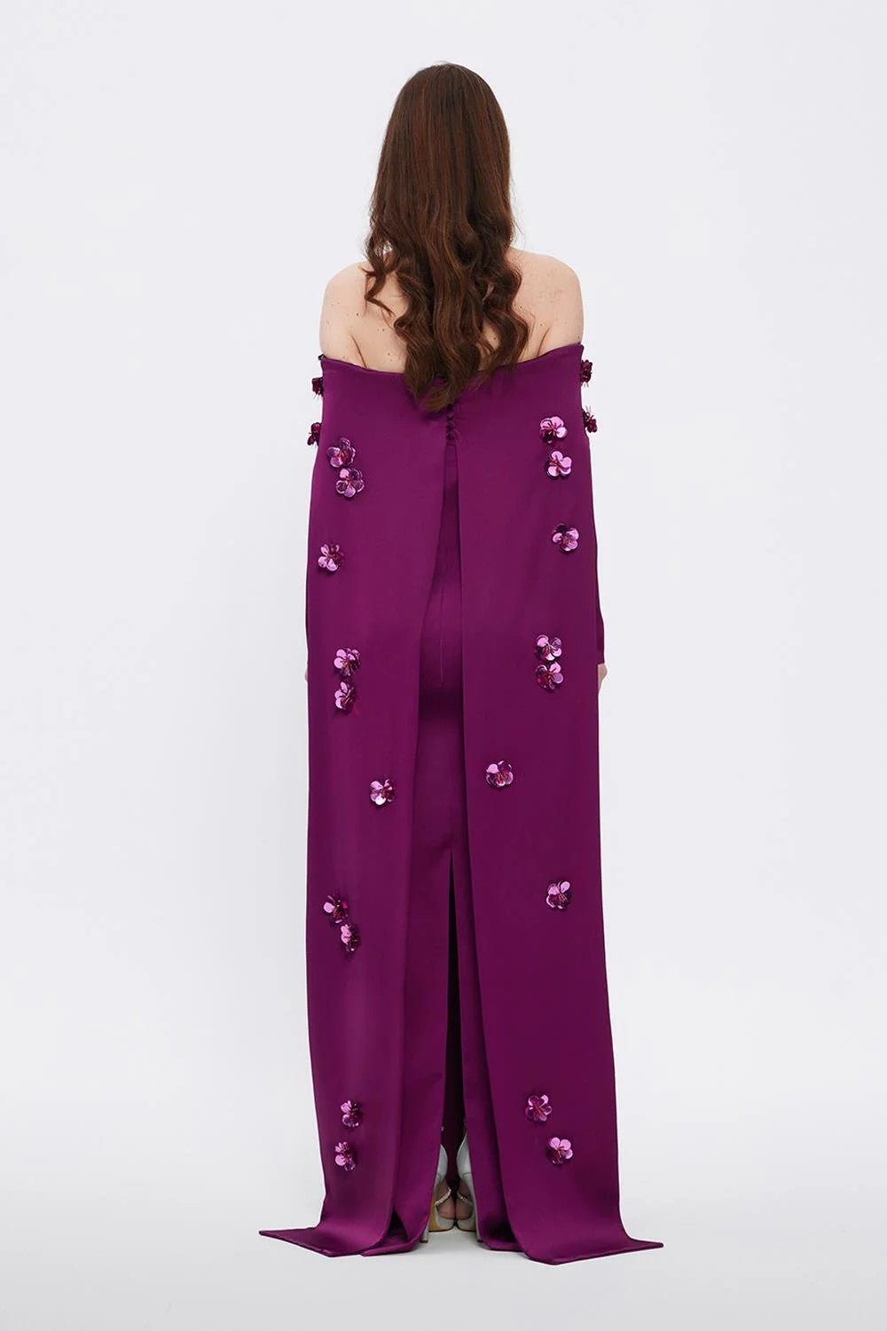 Elegant Purple 3D Flower Off Shoulder Evening Dress SF066