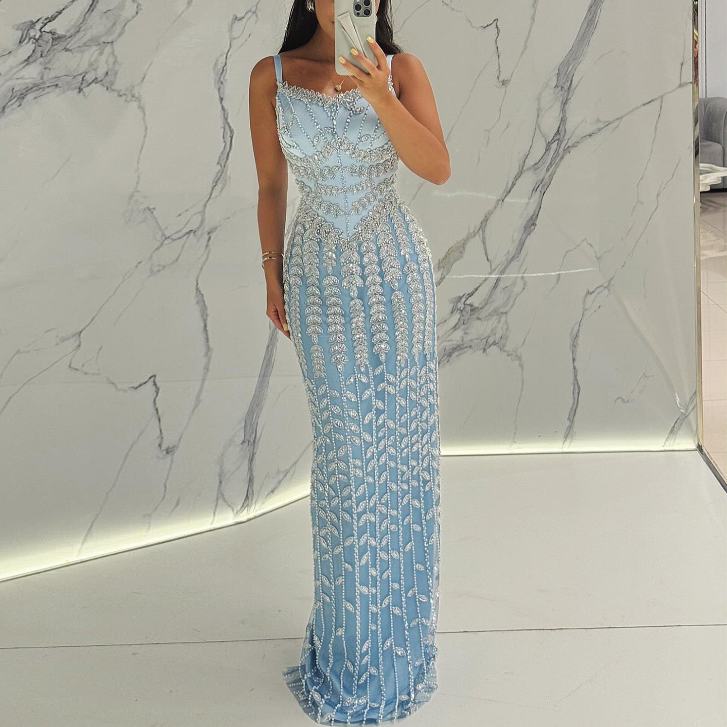 Luxury Beaded Blue Mermaid Evening Dress SS694  Blue / US 20