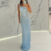 Luxury Beaded Blue Mermaid Evening Dress SS694  Blue / US 20