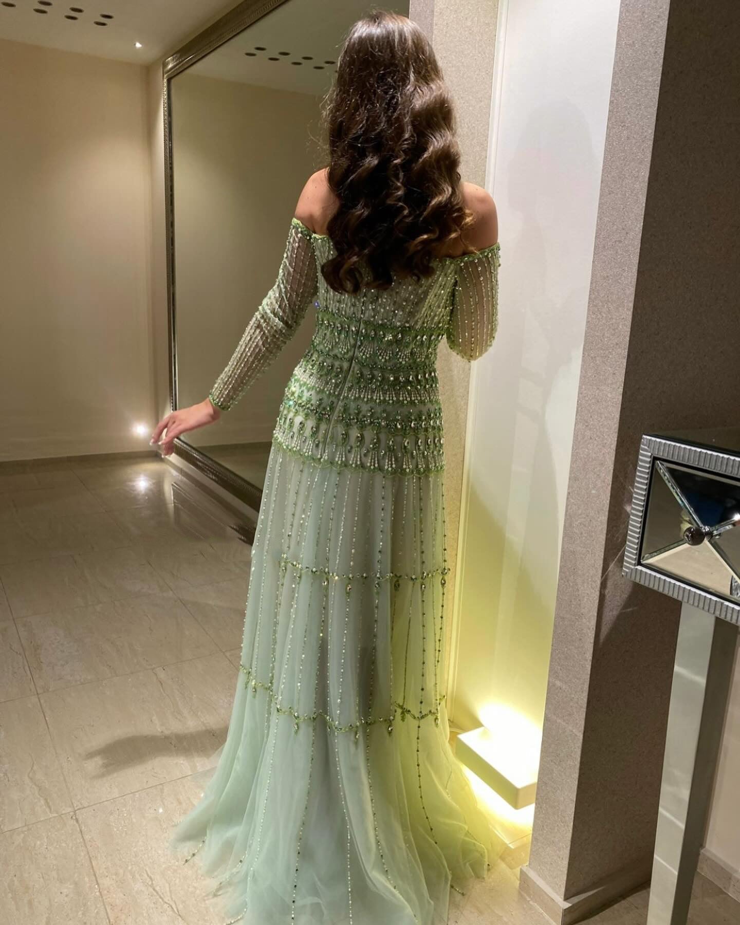 Elegant Off Shoulder Sage Green Evening Dress SS588