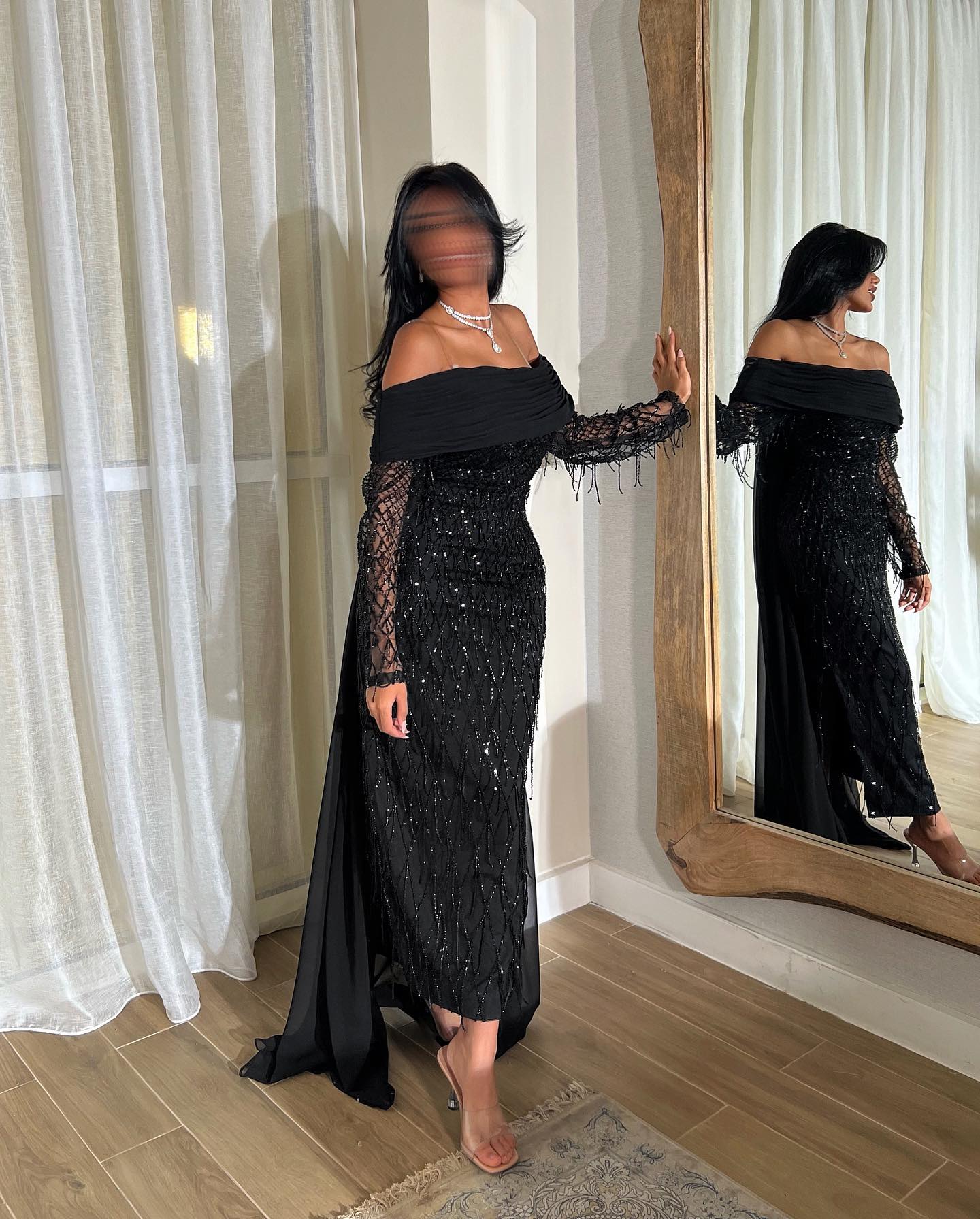 Luxury Tassel Lilac Off Shoulder Evening Dress with Cape SS708