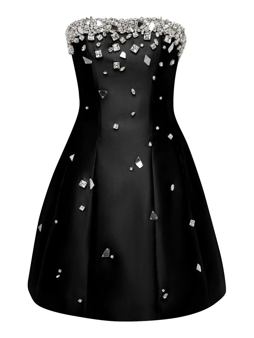 Luxury Crystal Black Strapless Evening Dress SF307  Black short / 16