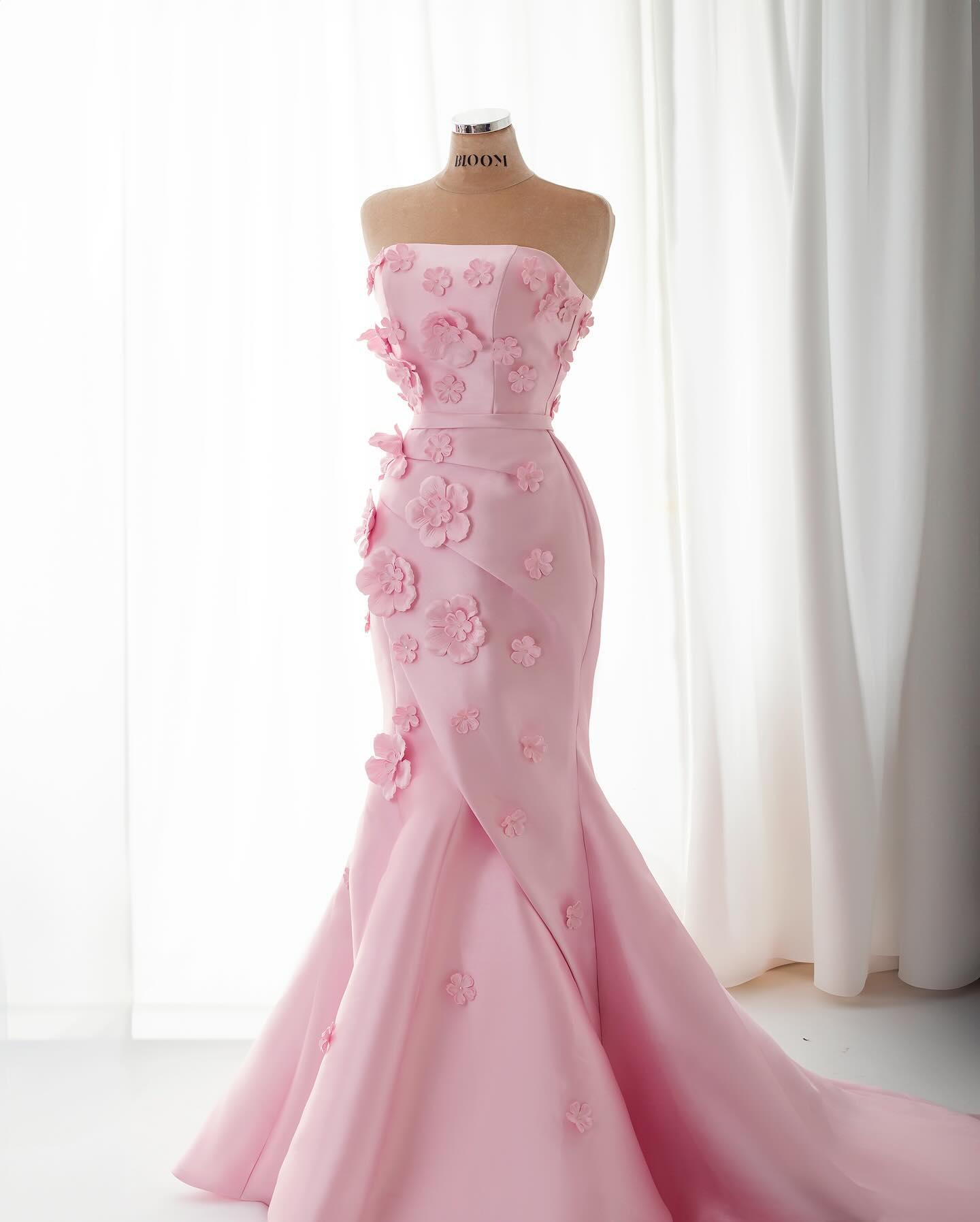 Elegant Pink 3D Flowers Evening Dress with Overskirt SS273