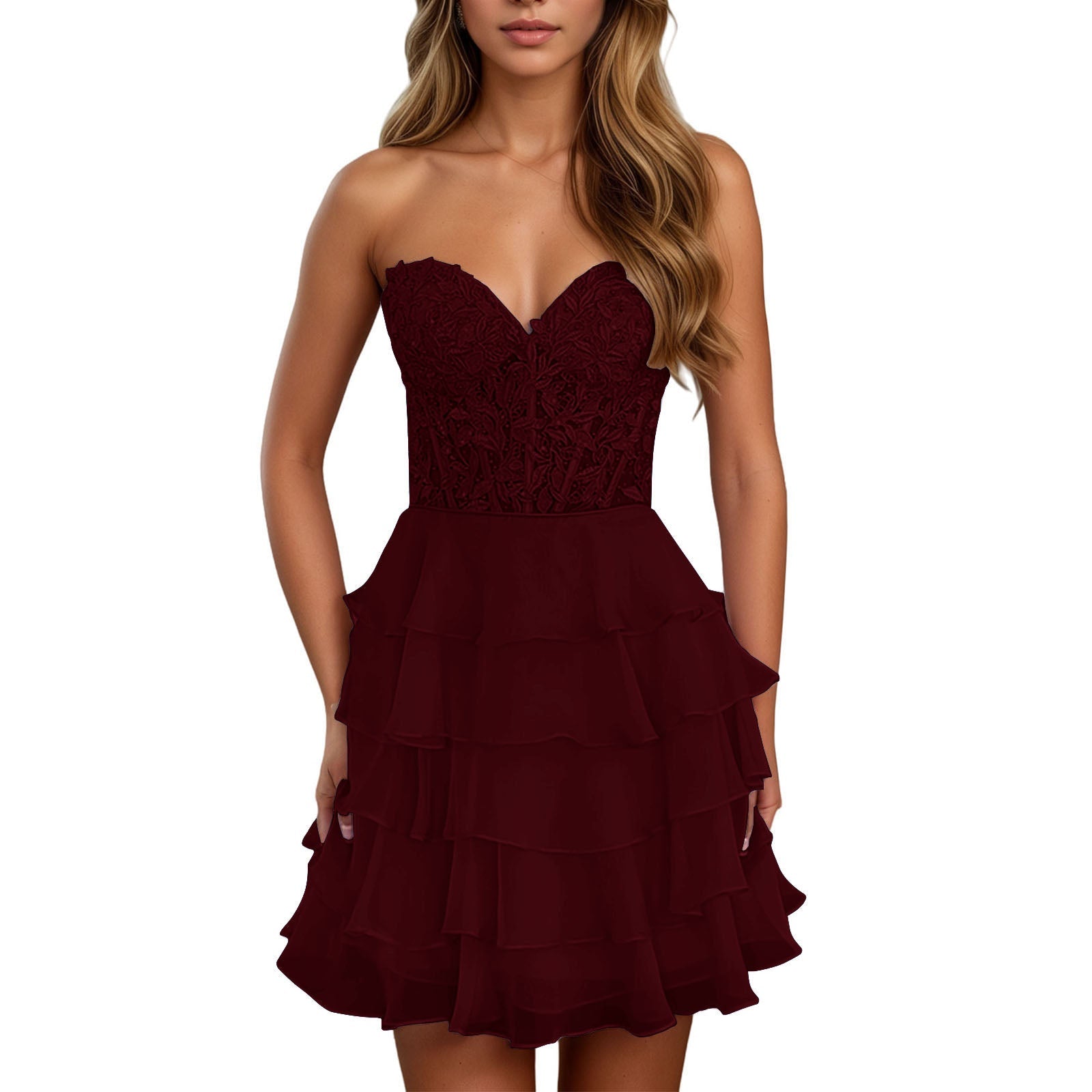 A Line Lilac Strapless Tiered Corset Short Homecoming Dress with Appliques