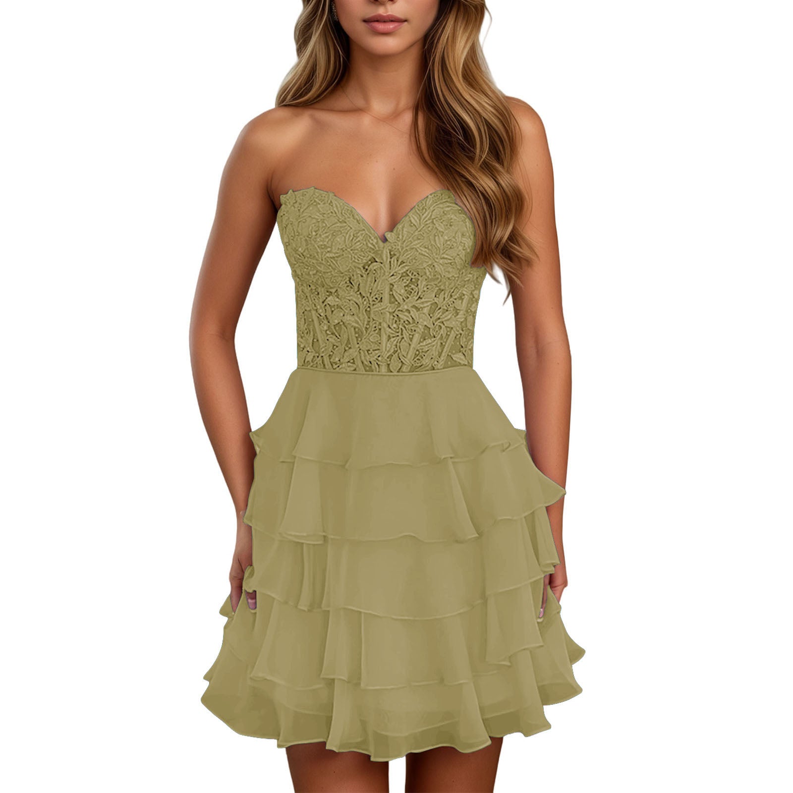 A Line Lilac Strapless Tiered Corset Short Homecoming Dress with Appliques