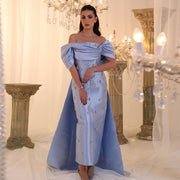 Elegant Crystal Off Shoulder Blue Evening Dress with Overskirt SS270