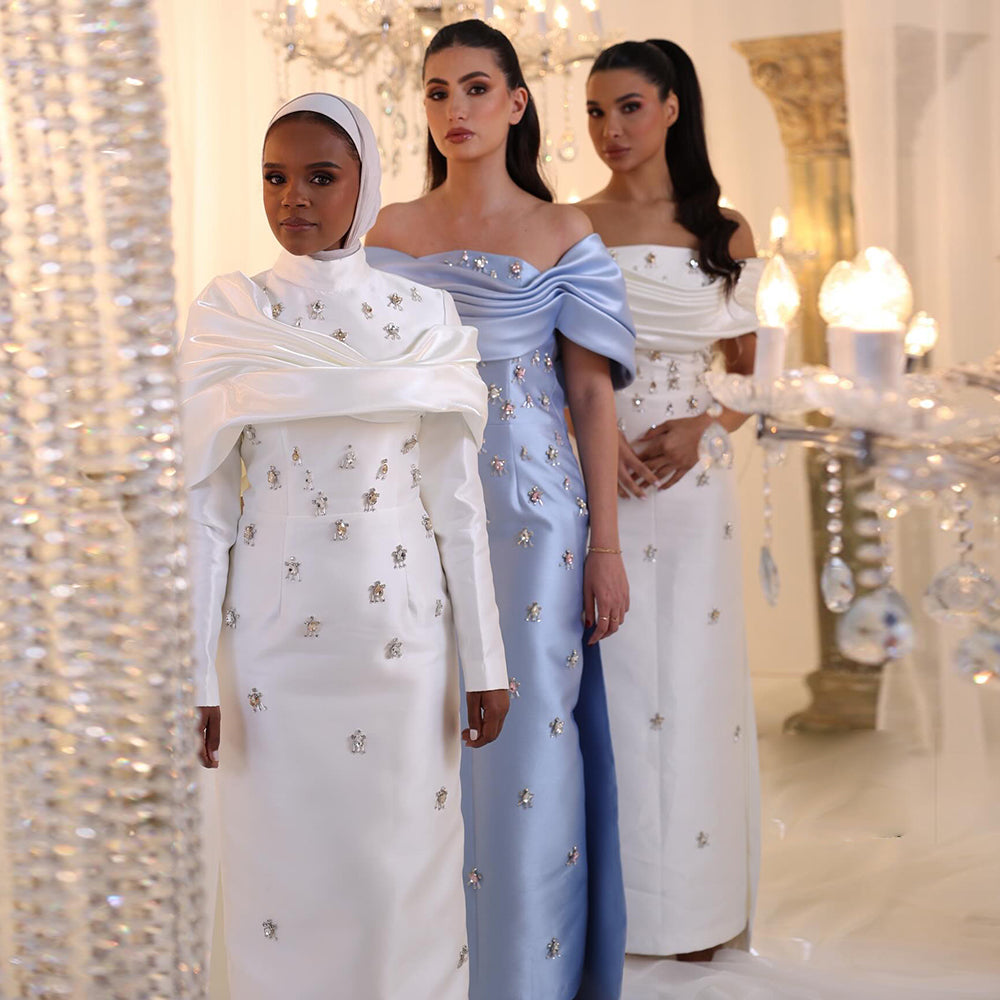 Elegant High Neck Long Sleeves Evening Dress with Overskirt SS271