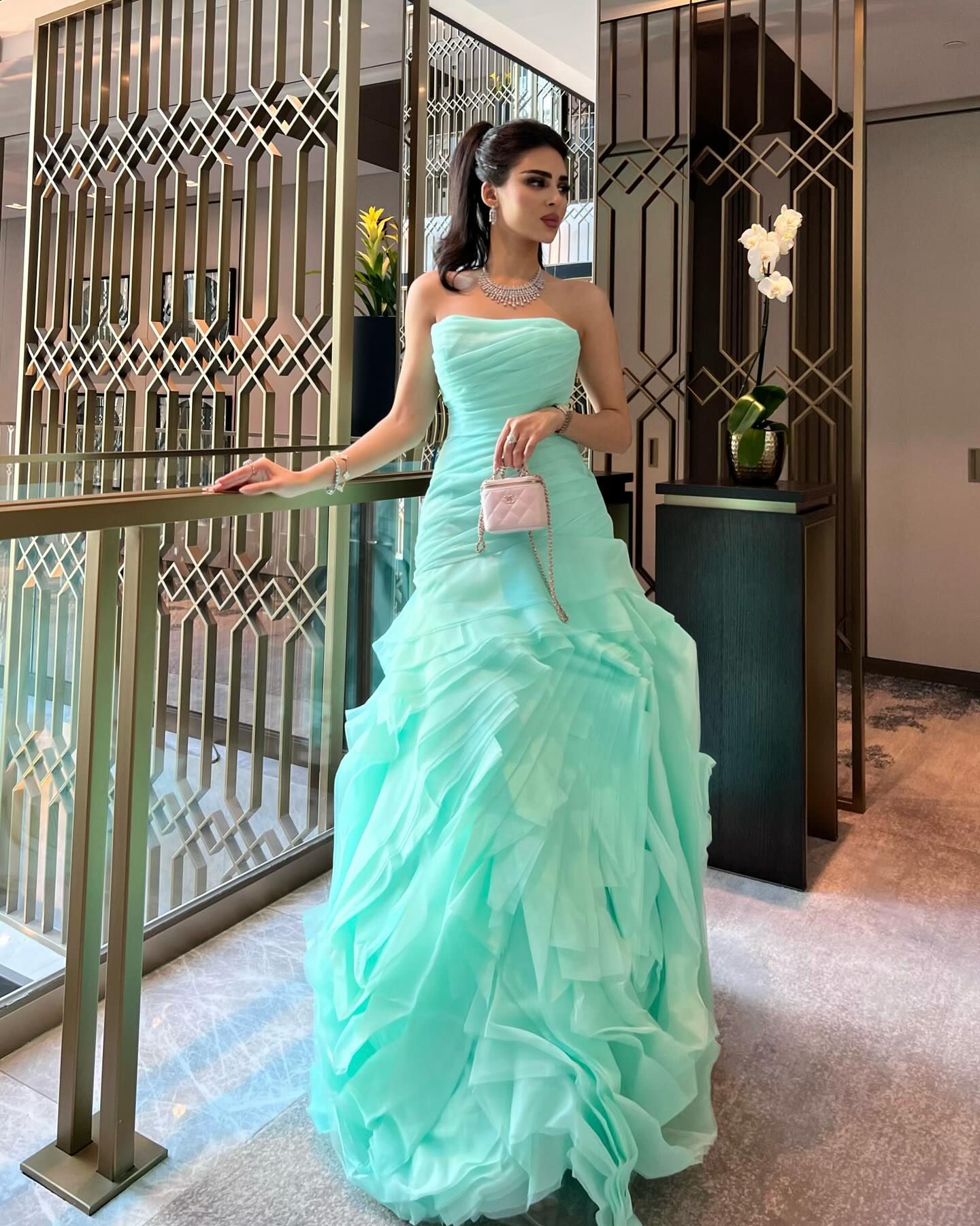 Elegant Strapless Ruffles Pink Evening Dress SF040  Turquoise / US 16