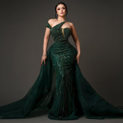 Luxury Emerald Green Evening Dress with Overskirt SS128