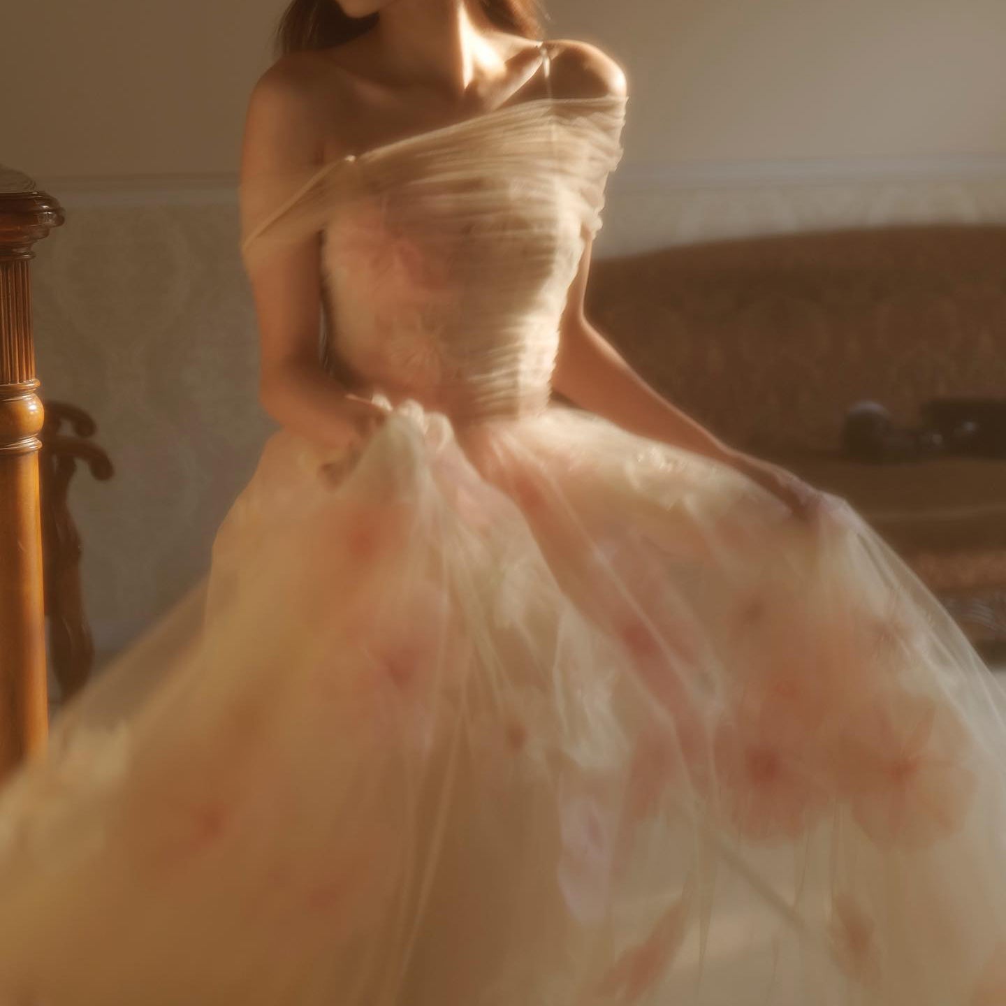 Elegant Off Shoulder Pink 3D Flowers Evening Dress SS321