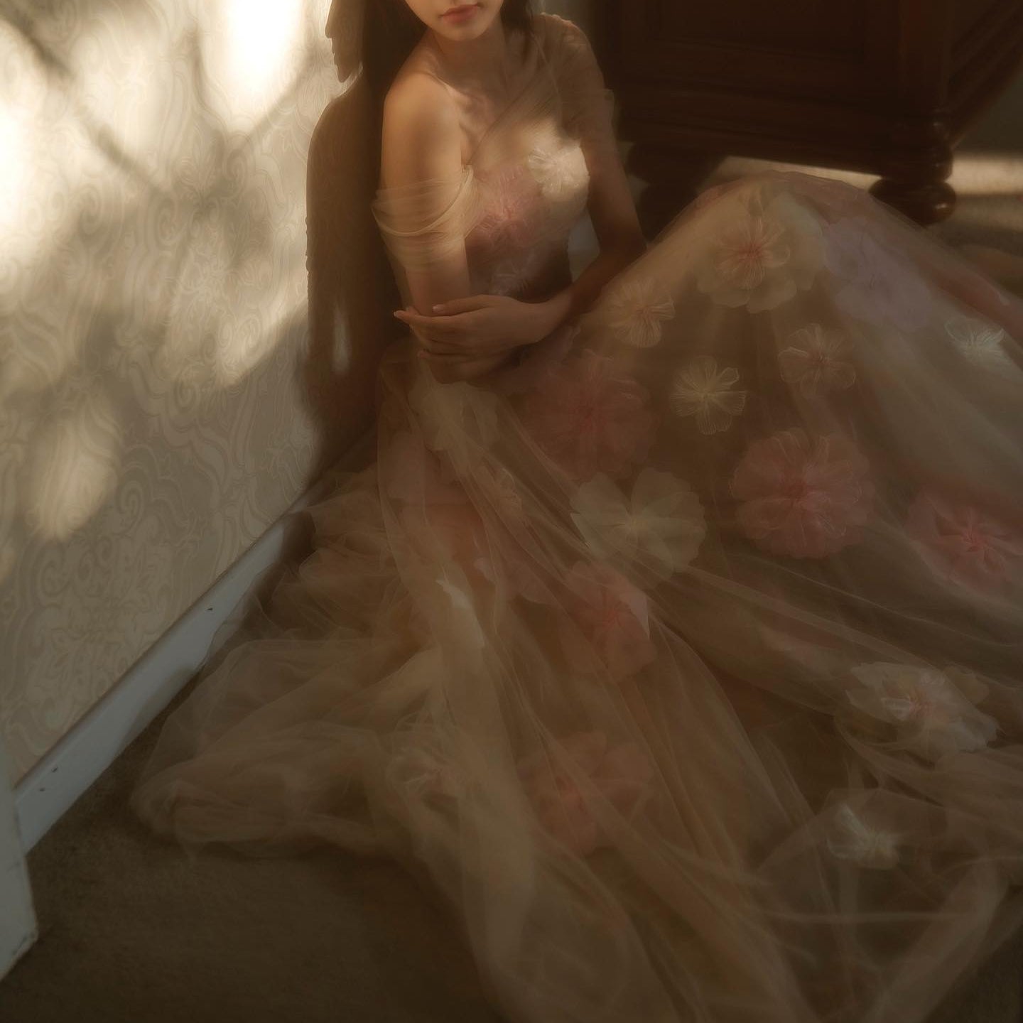 Elegant Off Shoulder Pink 3D Flowers Evening Dress SS321