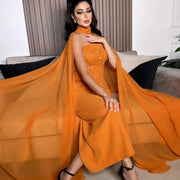 Luxury Orange Strapless Evening Dress with Cape Sleeves SS299