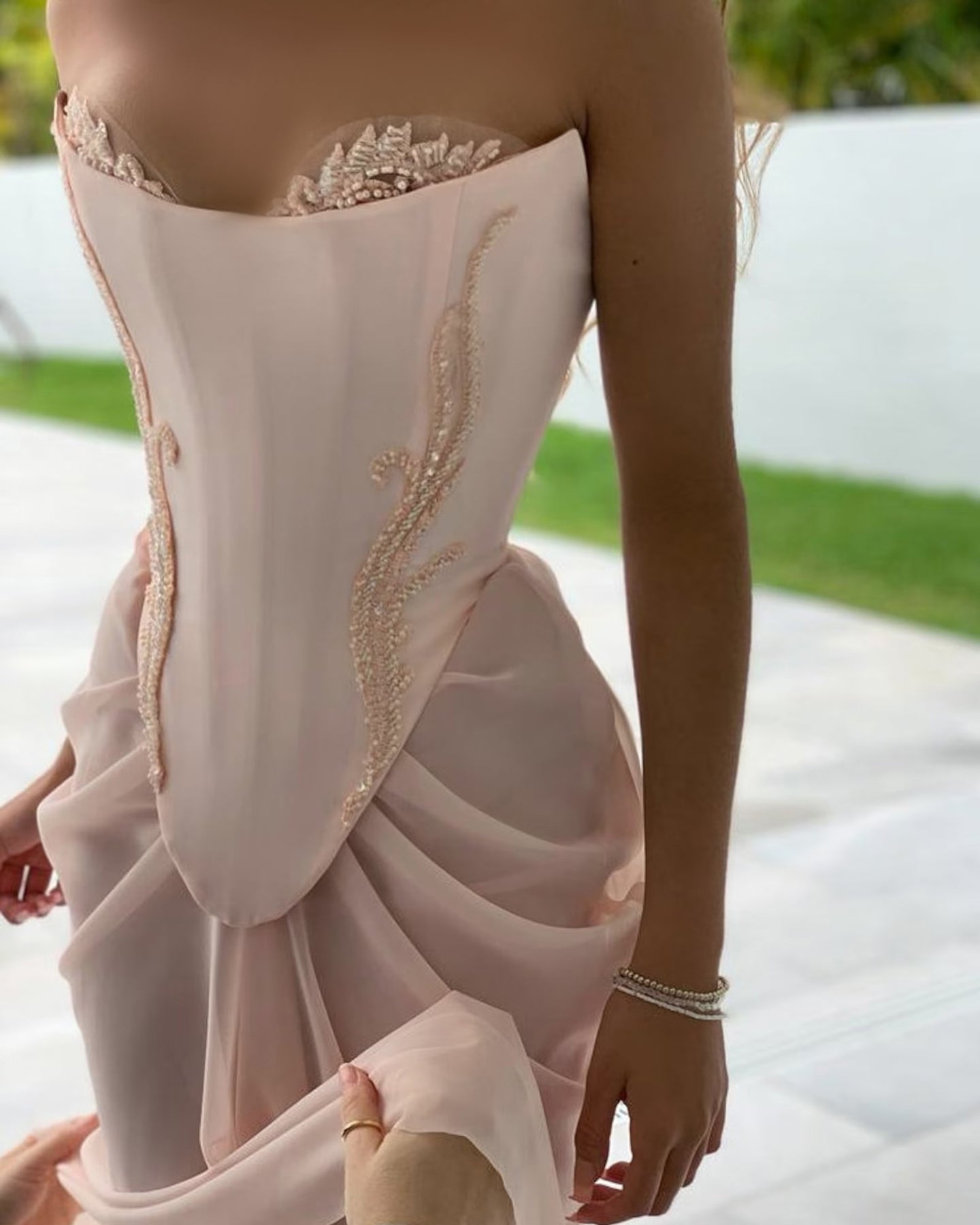 Pink Handmade Draped Strapless Chiffon Mermaid Evening Dress SF306