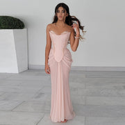 Pink Handmade Draped Strapless Chiffon Mermaid Evening Dress SF306