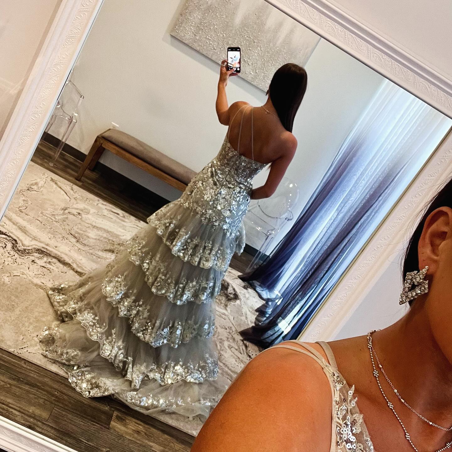 Chic Sliver Ruffles One shoulder Slit Prom Dress SH152