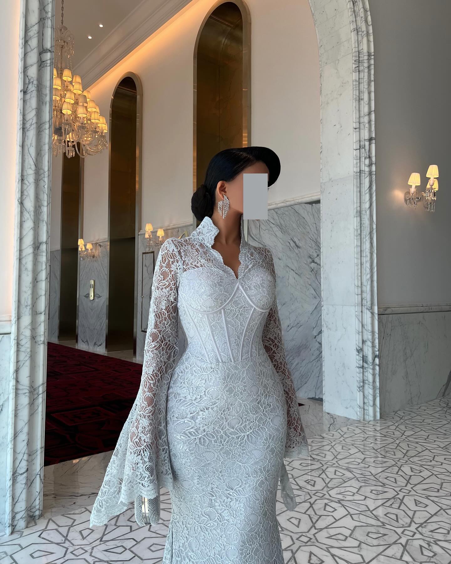 Elegant White Lace Long Sleeve Evening Dress SF122