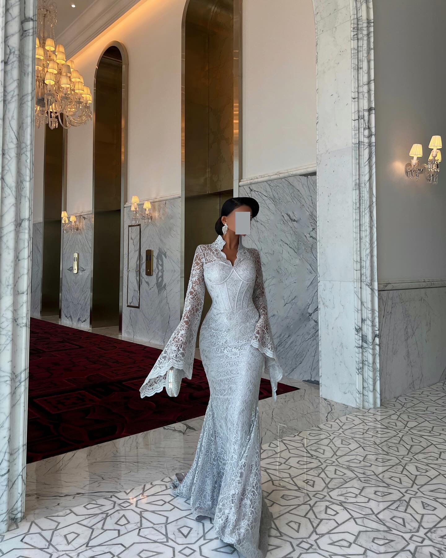 Elegant White Lace Long Sleeve Evening Dress SF122