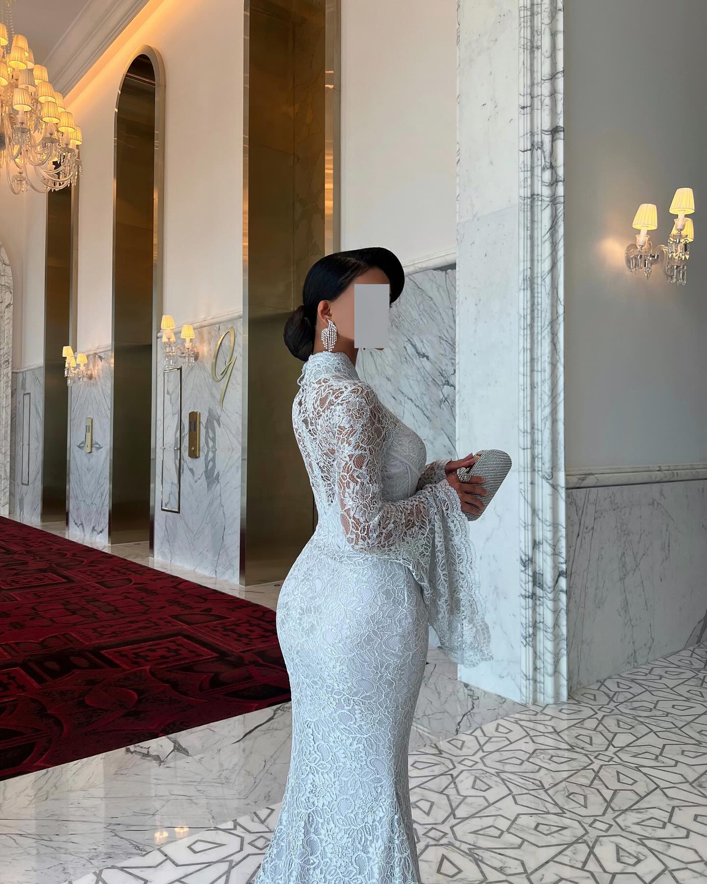 Elegant White Lace Long Sleeve Evening Dress SF122