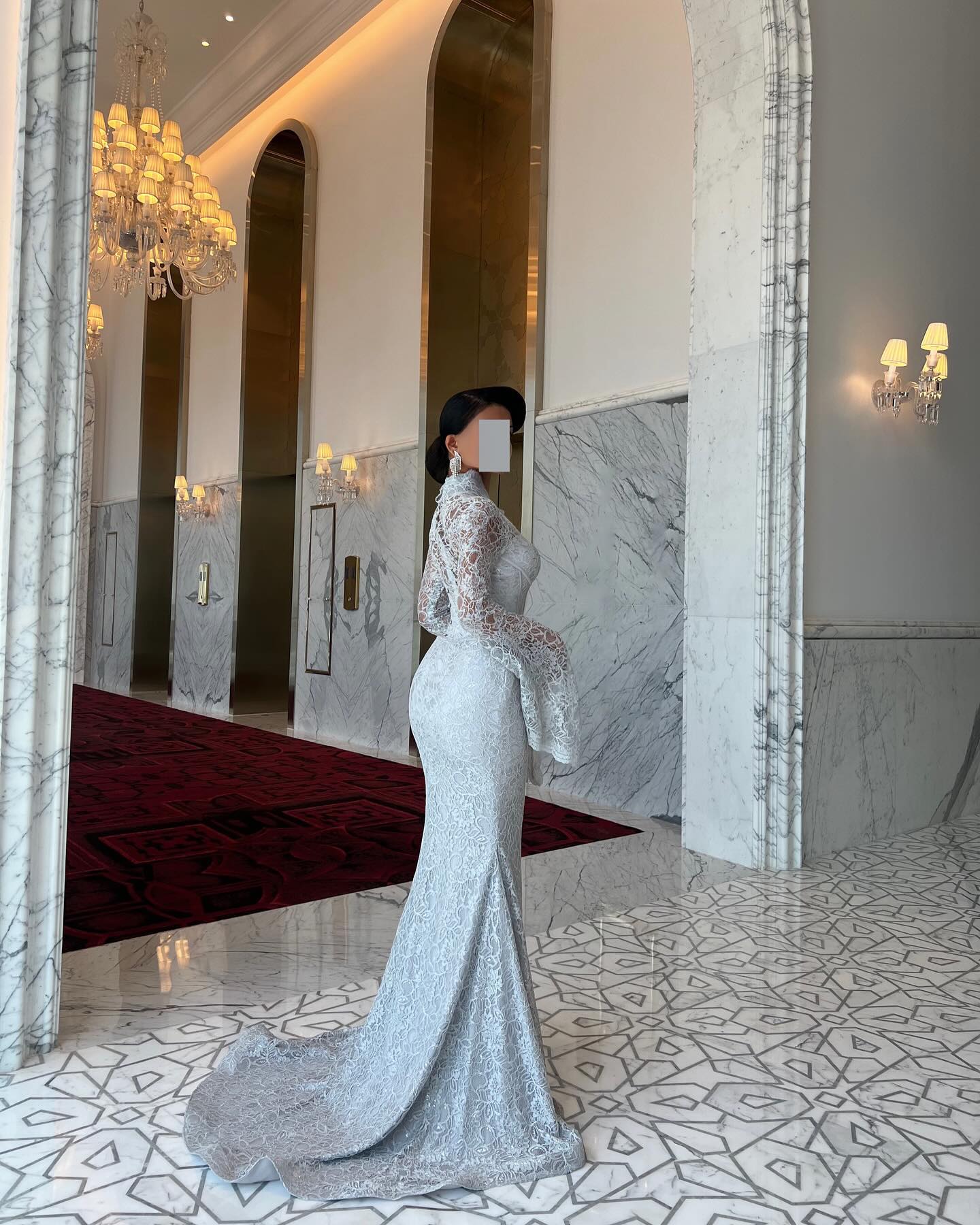 Elegant White Lace Long Sleeve Evening Dress SF122  Gray / US 20