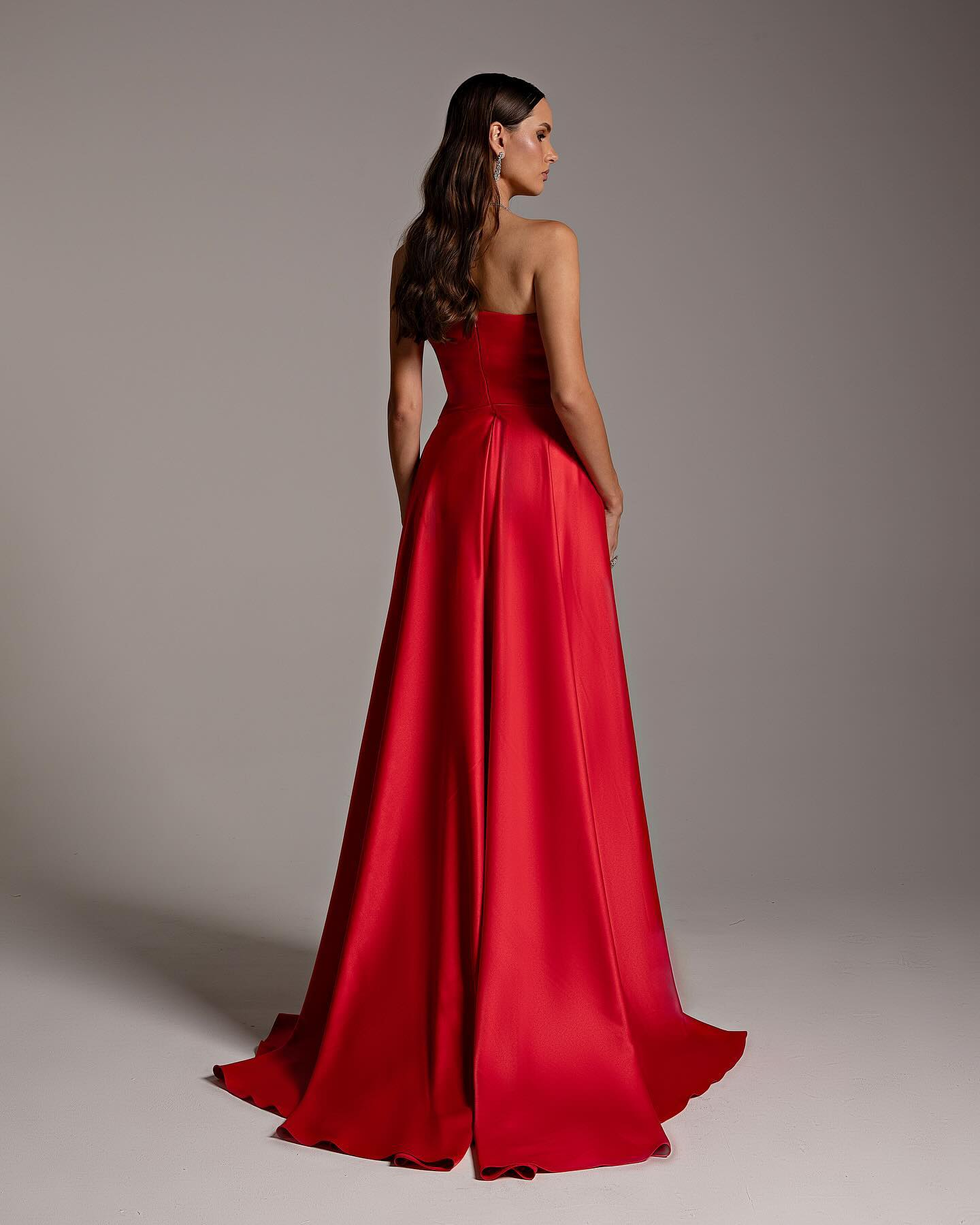 Elegant Red Strapless Evening Dresses with Overskirt SF255