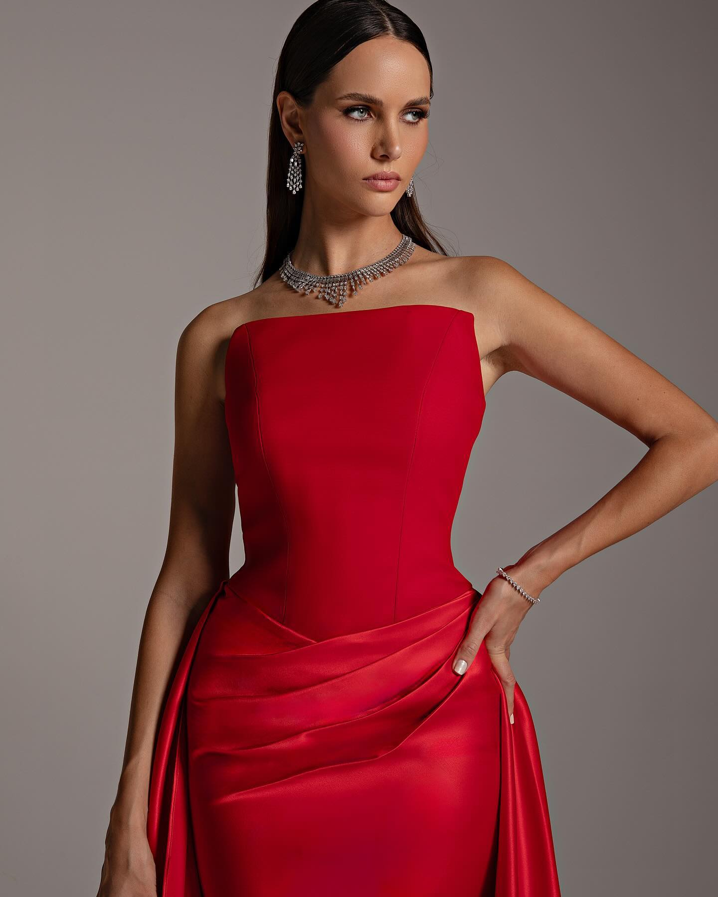 Elegant Red Strapless Evening Dresses with Overskirt SF255