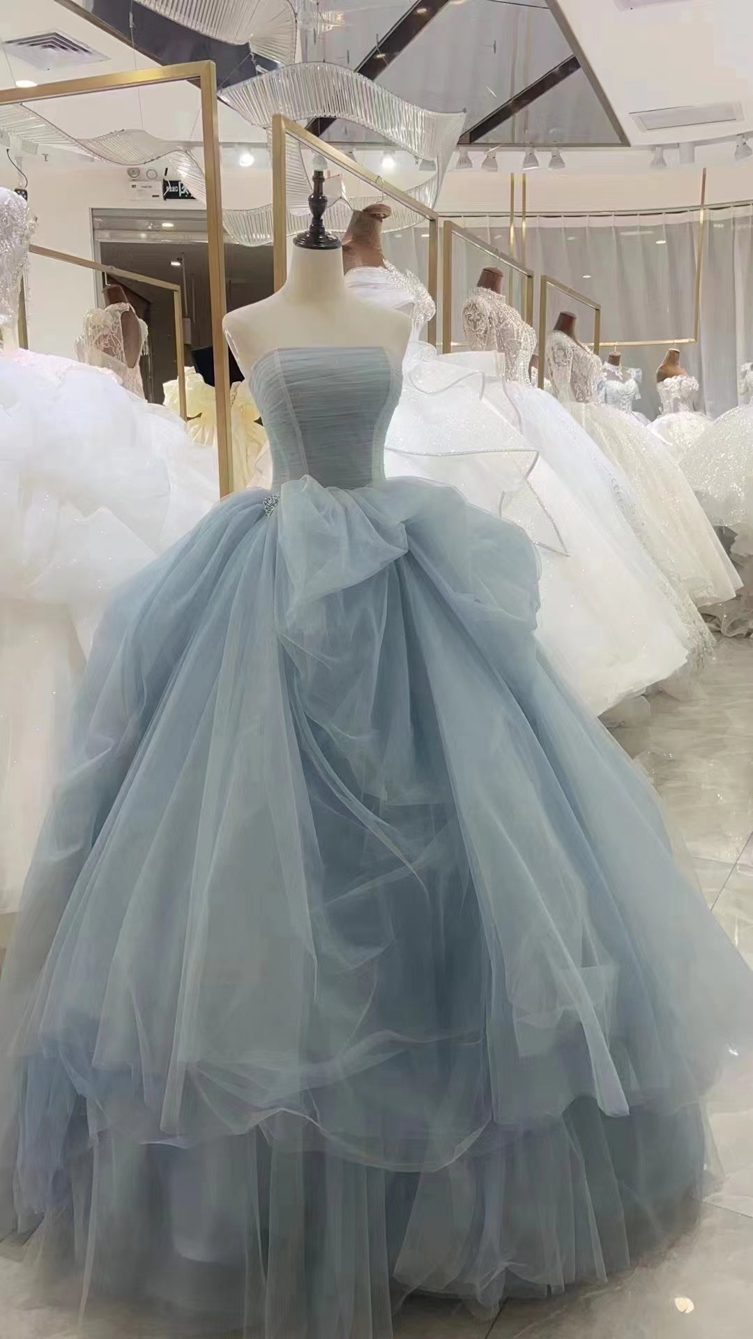 Elegant Strapless Blue Puffy Wedding Dress RS022