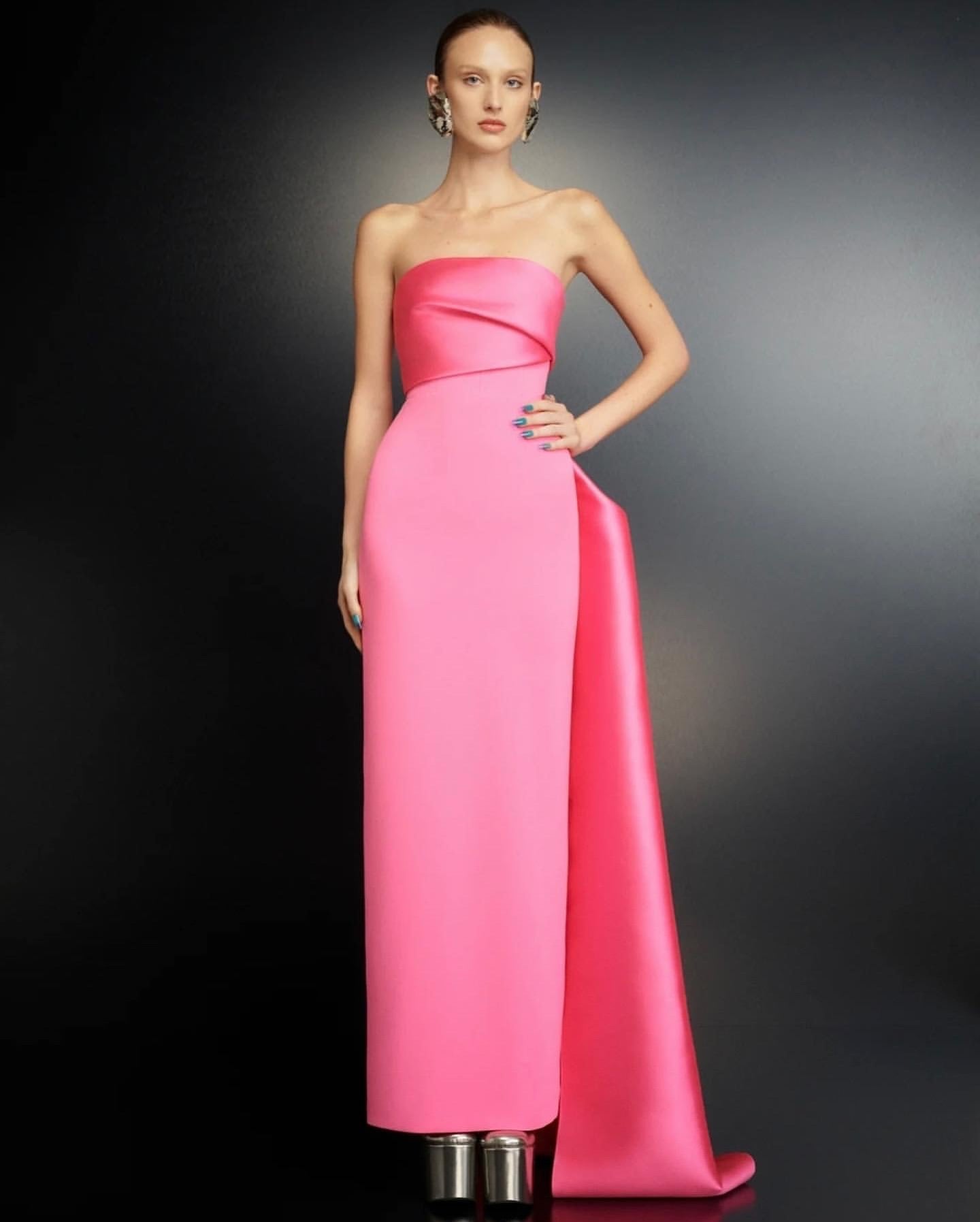 Elegant Pink Strapless Evening Dress with Gloves SF123  Pink / US 16