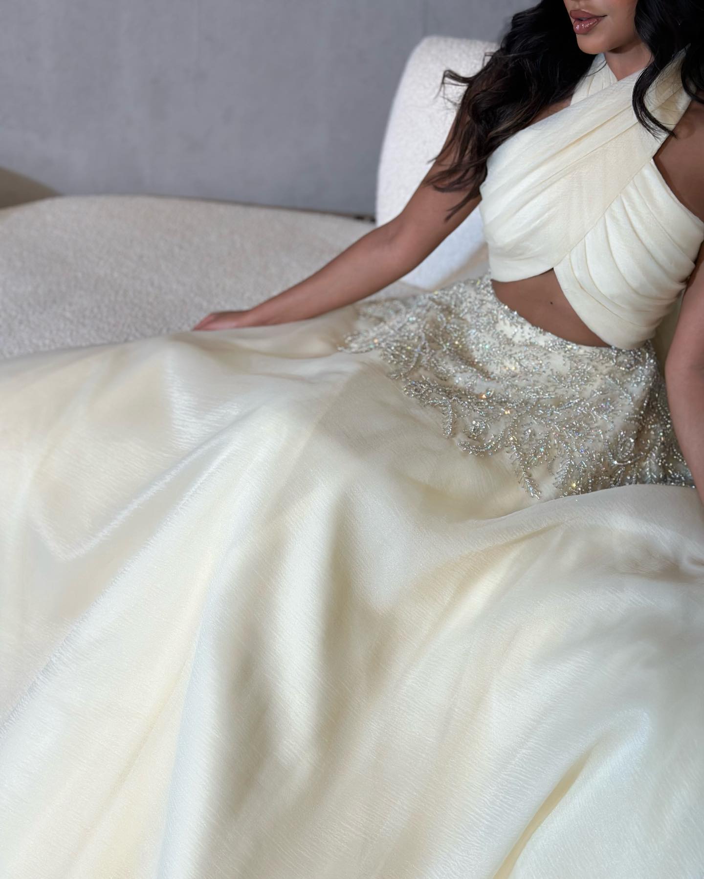 Luxury Crystal Halter Beige Evening Dress SS444