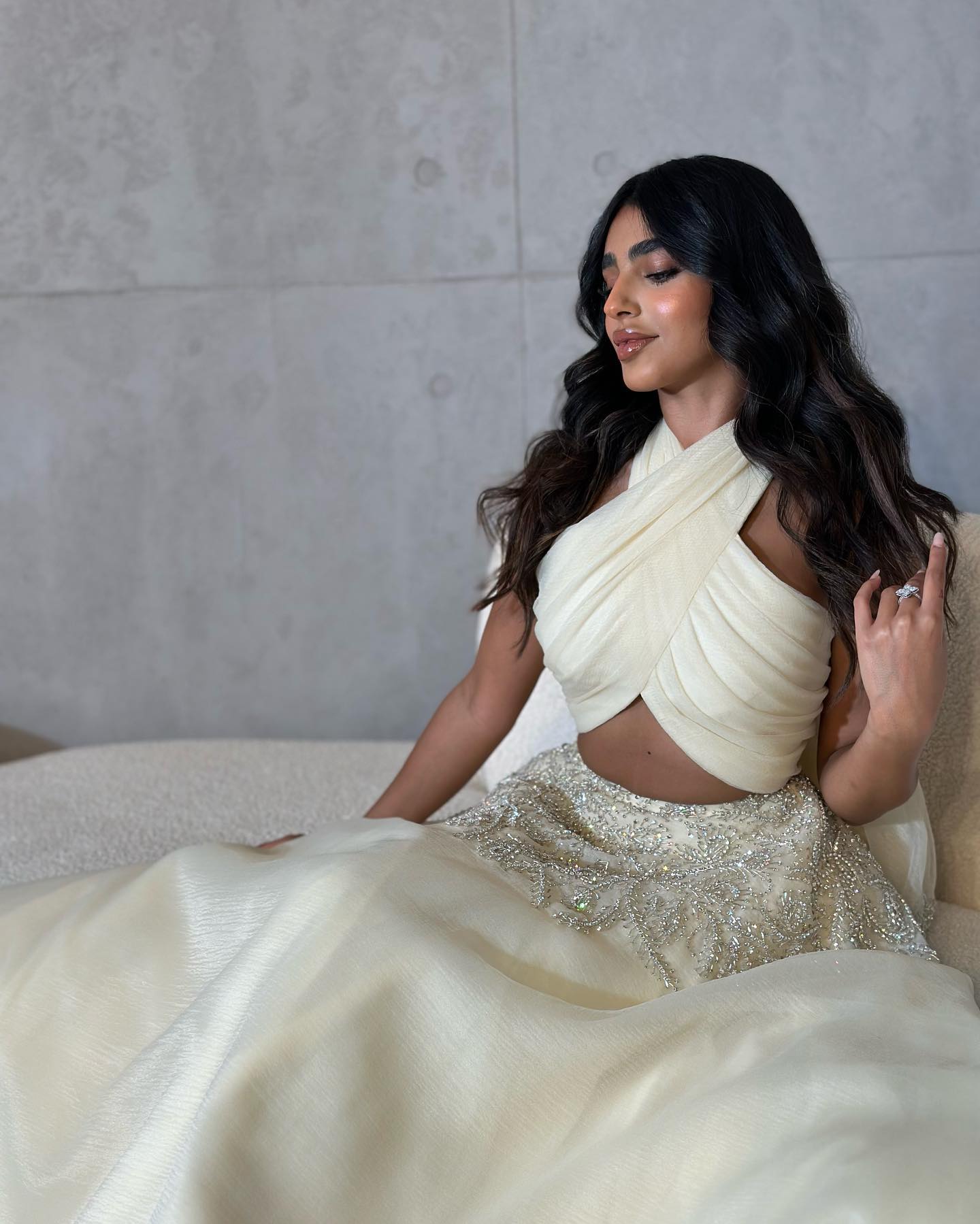 Luxury Crystal Halter Beige Evening Dress SS444