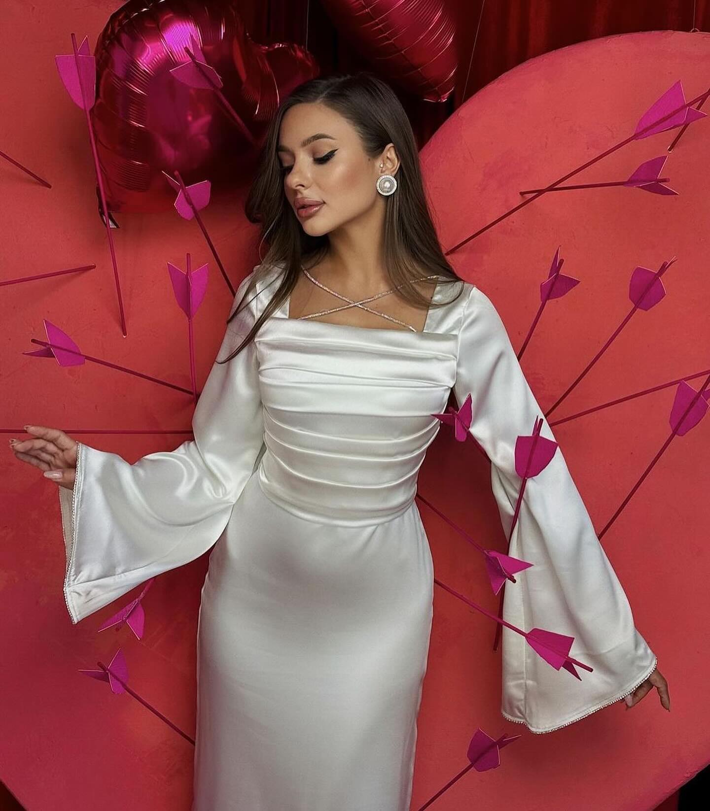 Elegant Emerald Green Evening Dress Long Sleeves SF028  White / US 16