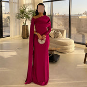 Elegant Fuchsia One Shoulder Evening Dress with Cape SF074