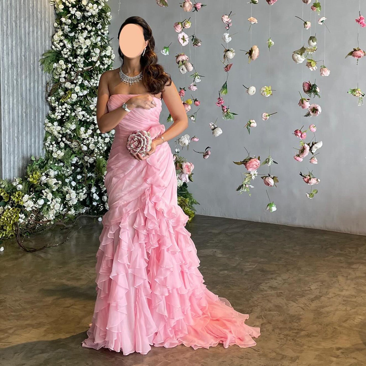 Blush Pink Ruffles Strapless Mermaid Evening Dress SF077