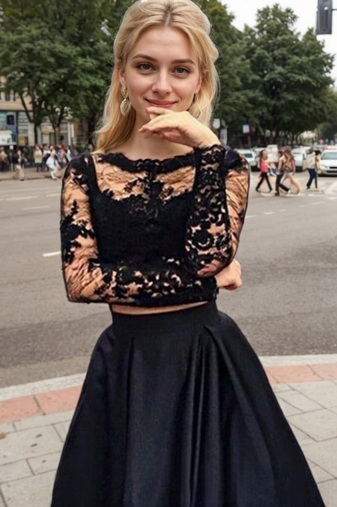 A-Line/Princess Full/Long Sleeve Bateau Long/Floor-Length Satin Prom Dresses With Appliqued