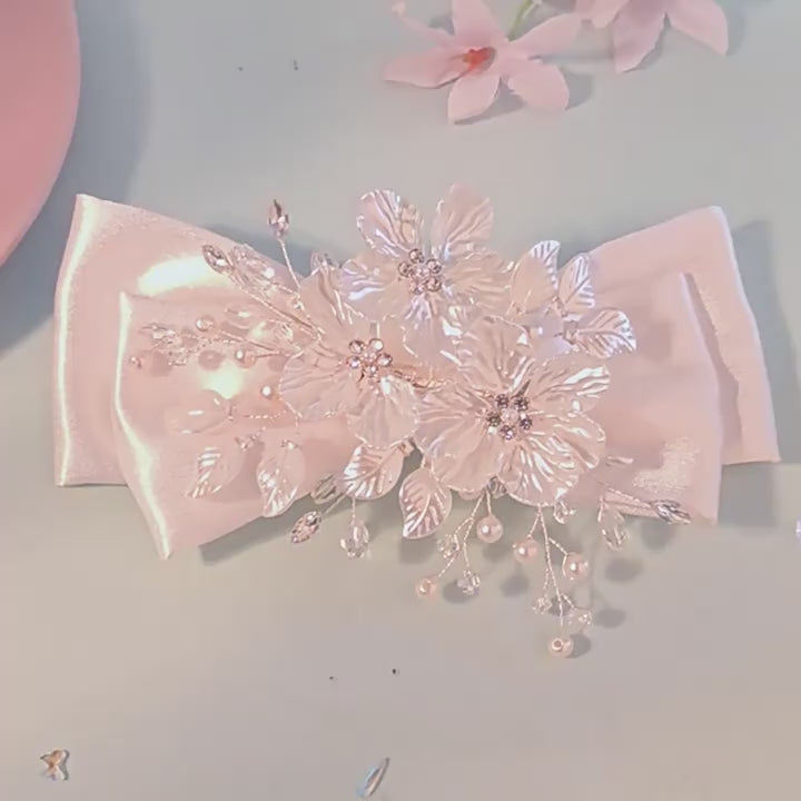 Load video: Large White Bow Bridal Hair Clip Accessory