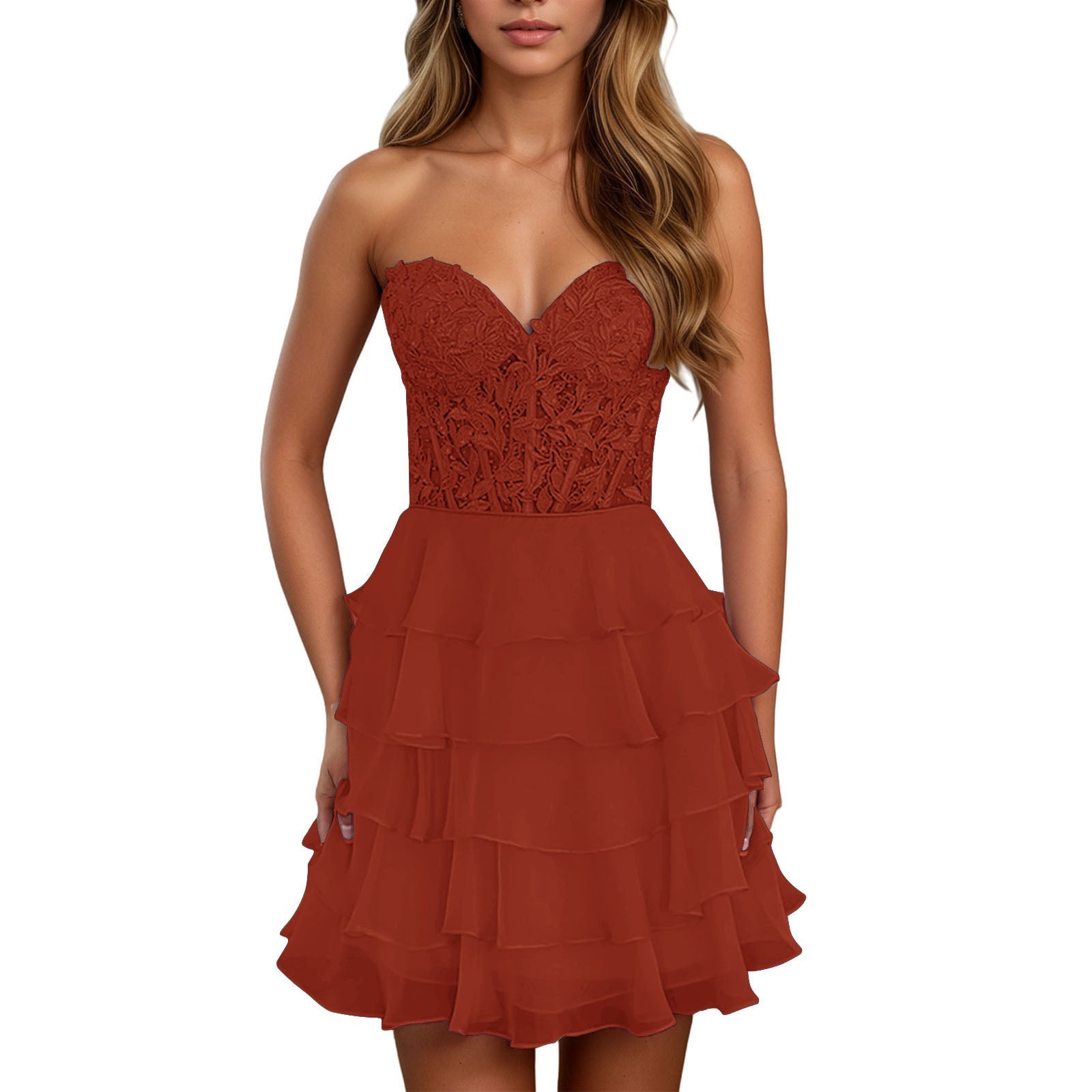 A Line Lilac Strapless Tiered Corset Short Homecoming Dress with Appliques