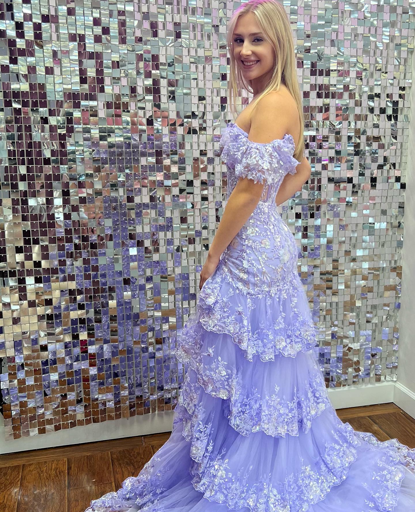 Charming Red Ruffles Off Shoulder Prom Dress with High Slit SF151