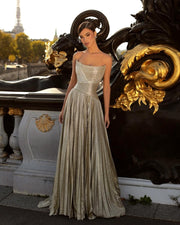 Elegant Gold Pleats Strapless Draped Evening Dress SF208