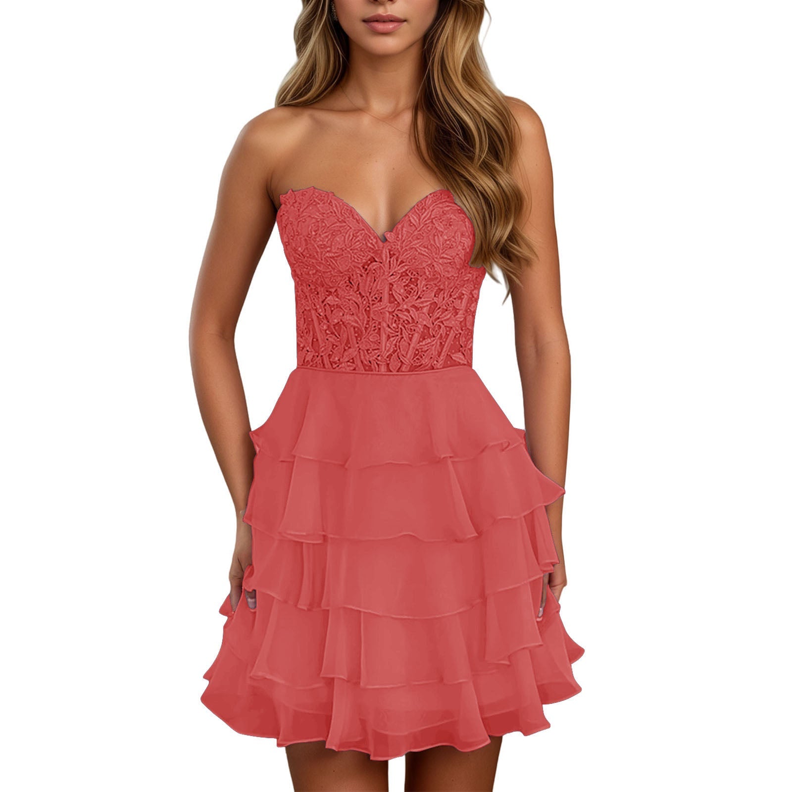 A Line Lilac Strapless Tiered Corset Short Homecoming Dress with Appliques